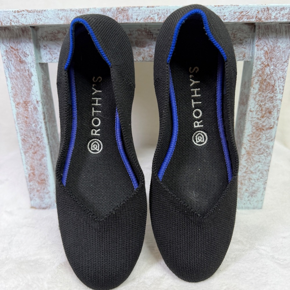 Rothy's The Flat Women Size 9 Black Solid Pointed Toe Knit Slip On Ballet Flats
